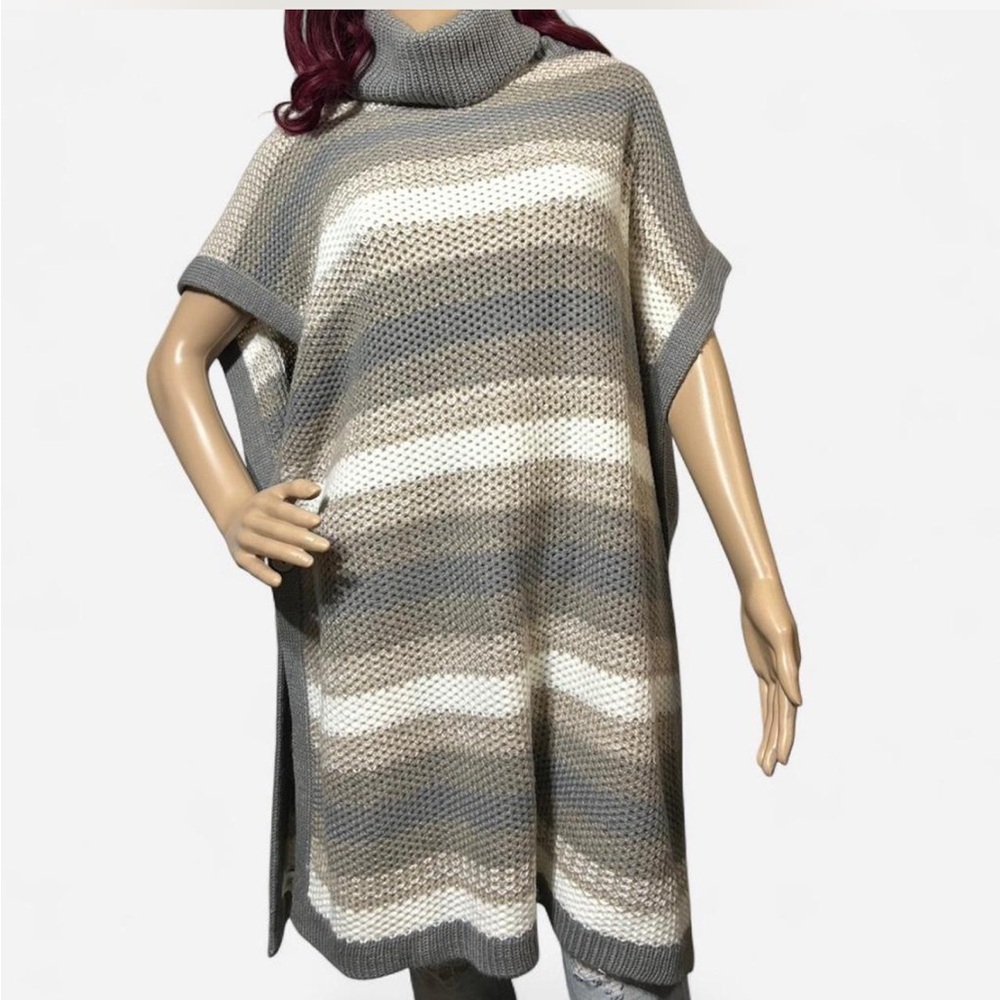 Calvin Klein Gray and Cream Striped Poncho